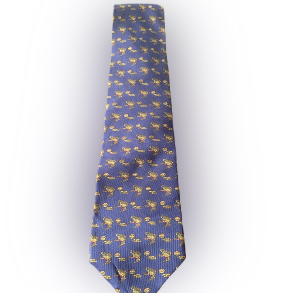 Pre Owned Men’s J Crew Frogs Tie Neck Tie Necktie Animal Print Older Style Tag